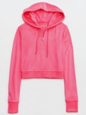 Aerie Dreamy Velour Cropped Hoodie - XS, pink